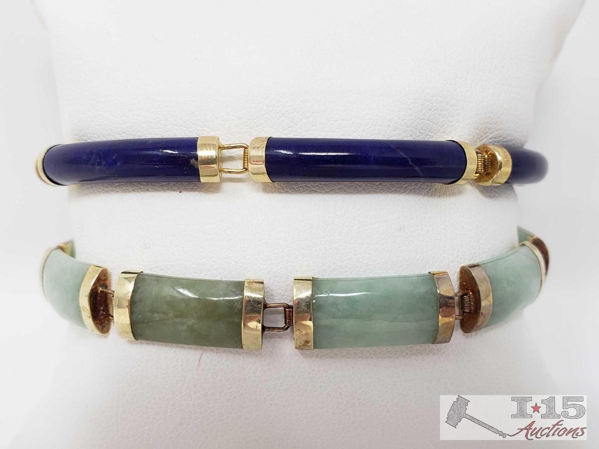 Two 14K Green and Blue Bracelets, 21.2g