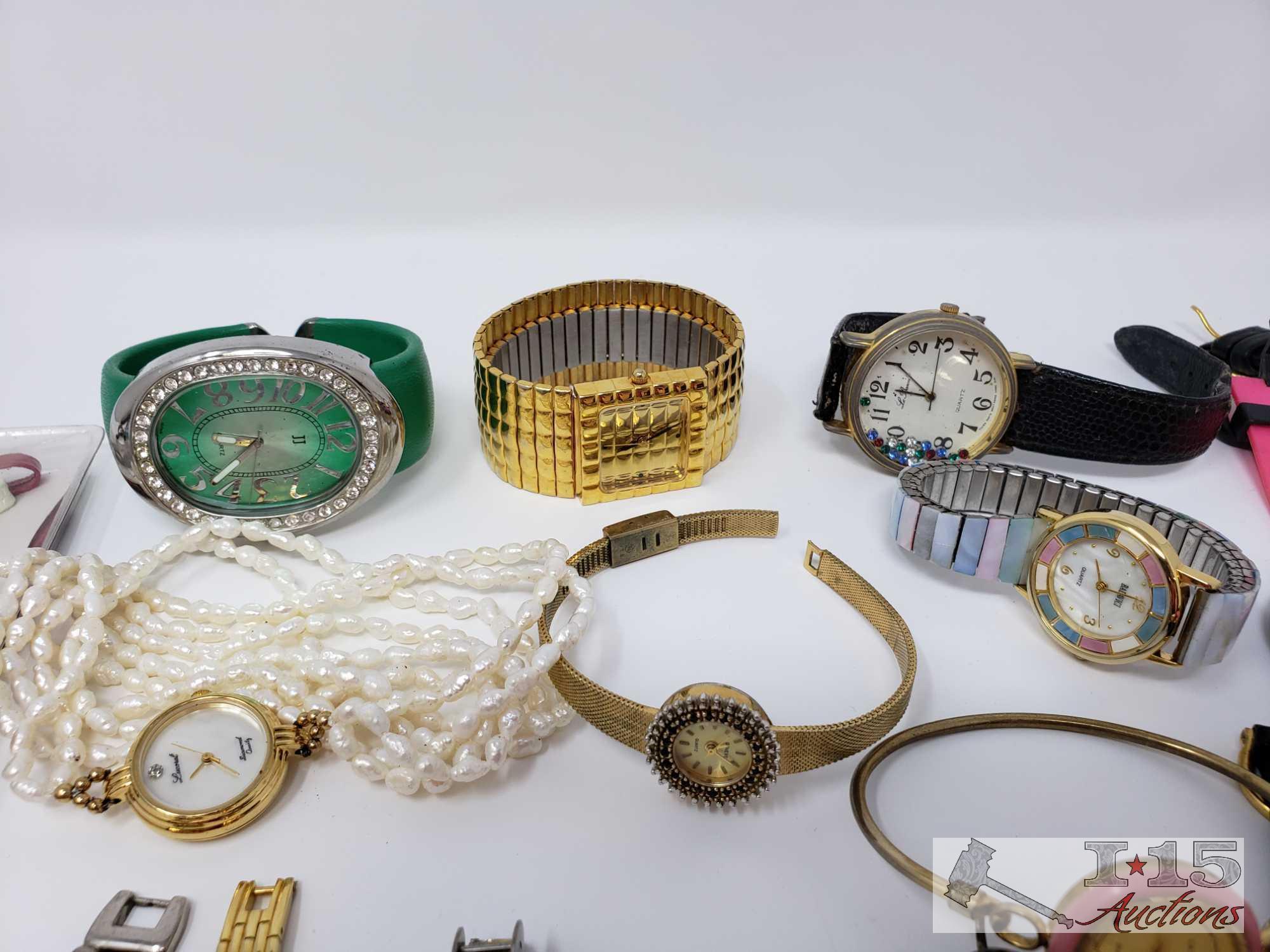 Assorted Watches, Stopwatches and a Necklace