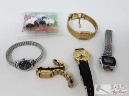 5 Watches and Floral Earrings