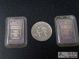 Two JM Fine Silver .999 Bars, 5g each