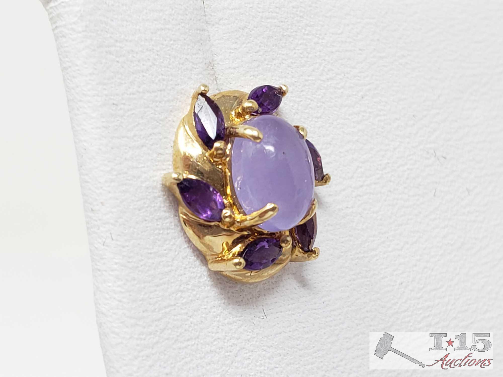 14k Gold Earrings with Amethyst and Lavender Jade, 2.8g