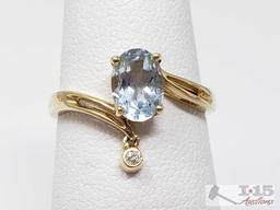 14k Gold Ring with Center Stone and Accent Diamond, 1.7g