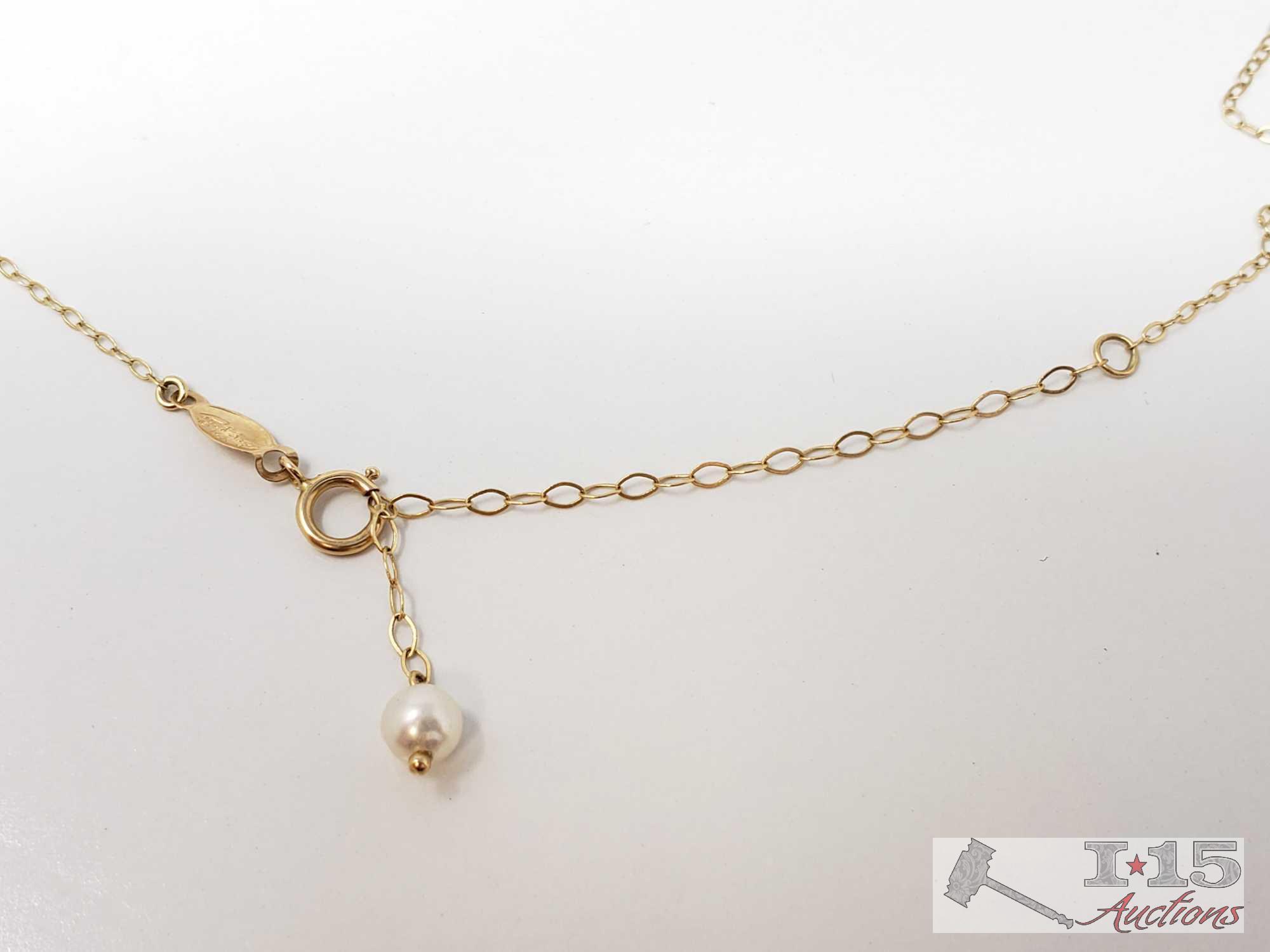 14k Gold Necklace with Pearls, 2.6g