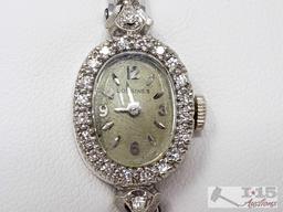 14k White Gold Longines Vintage Watch With Diamonds, 18.4g