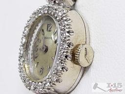 14k White Gold Longines Vintage Watch With Diamonds, 18.4g