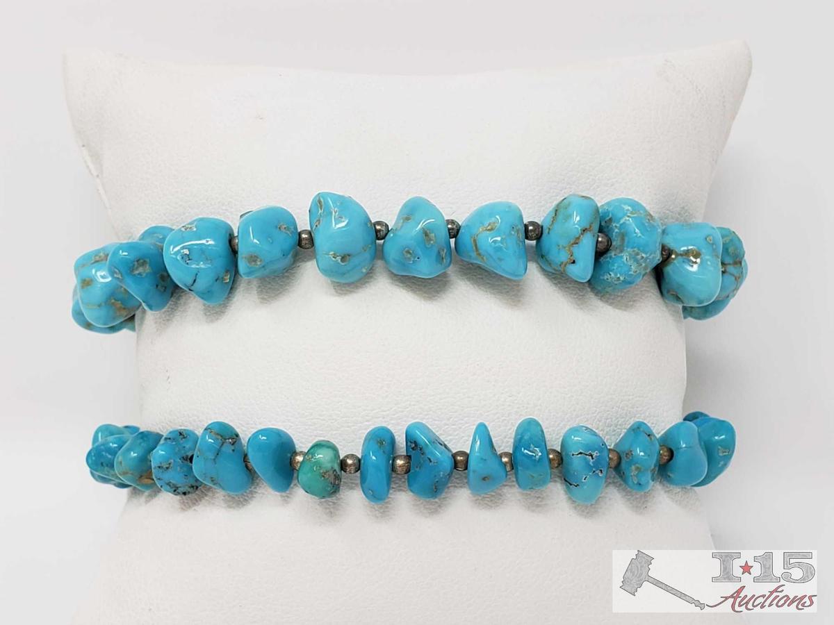 Two Sterling Silver and Turquoise Bracelets, 21.6g