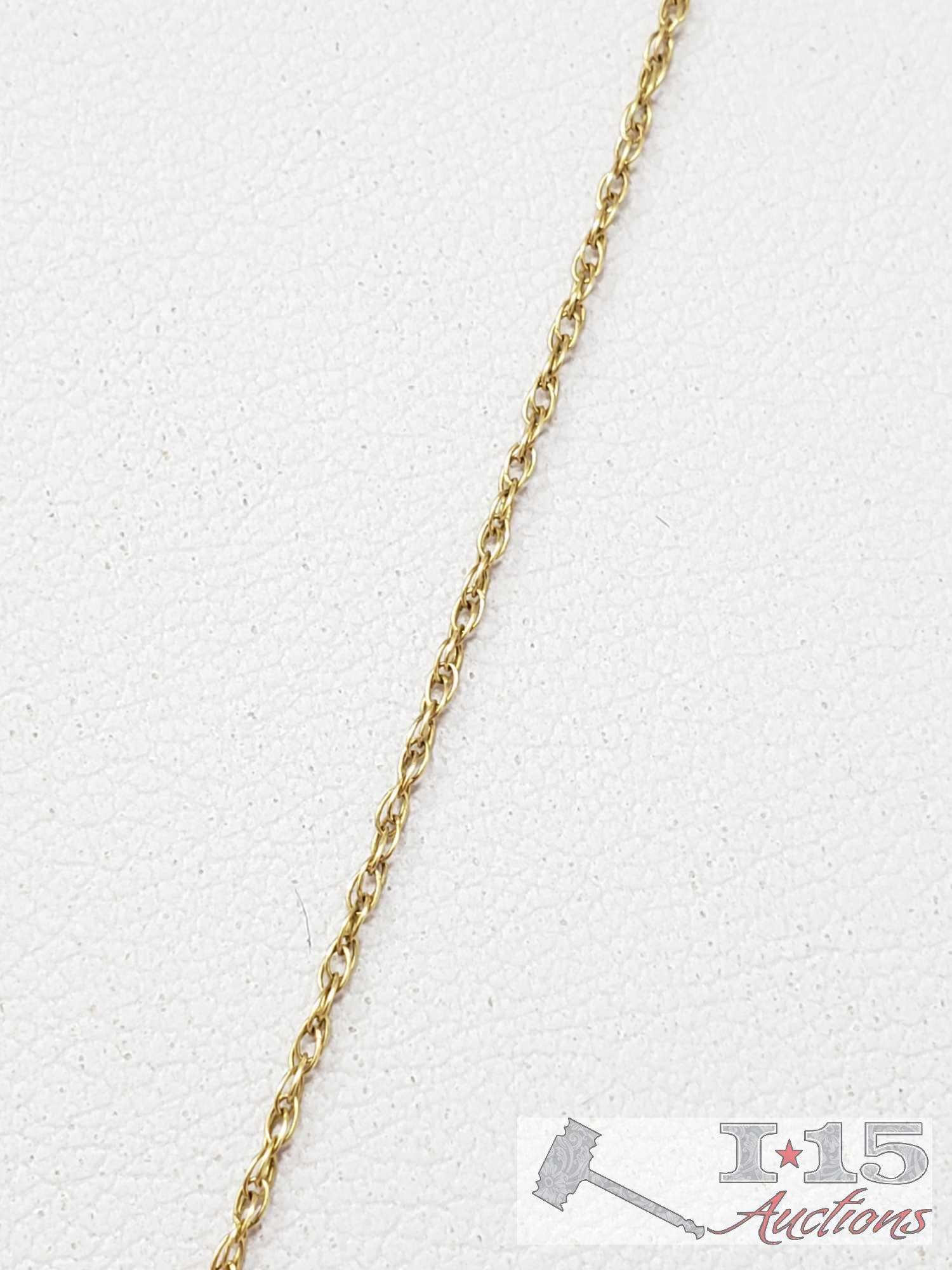 14k Gold Necklace with Semi-Precious Stone Pendent, 1.8g