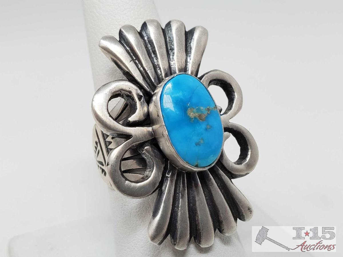 Leroy James Sterling Silver Turquoise Ring, 19.2g