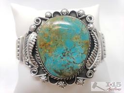 Marcella James Vintage Turquoise Mixed Media Sterling Bracelet, 55.7g