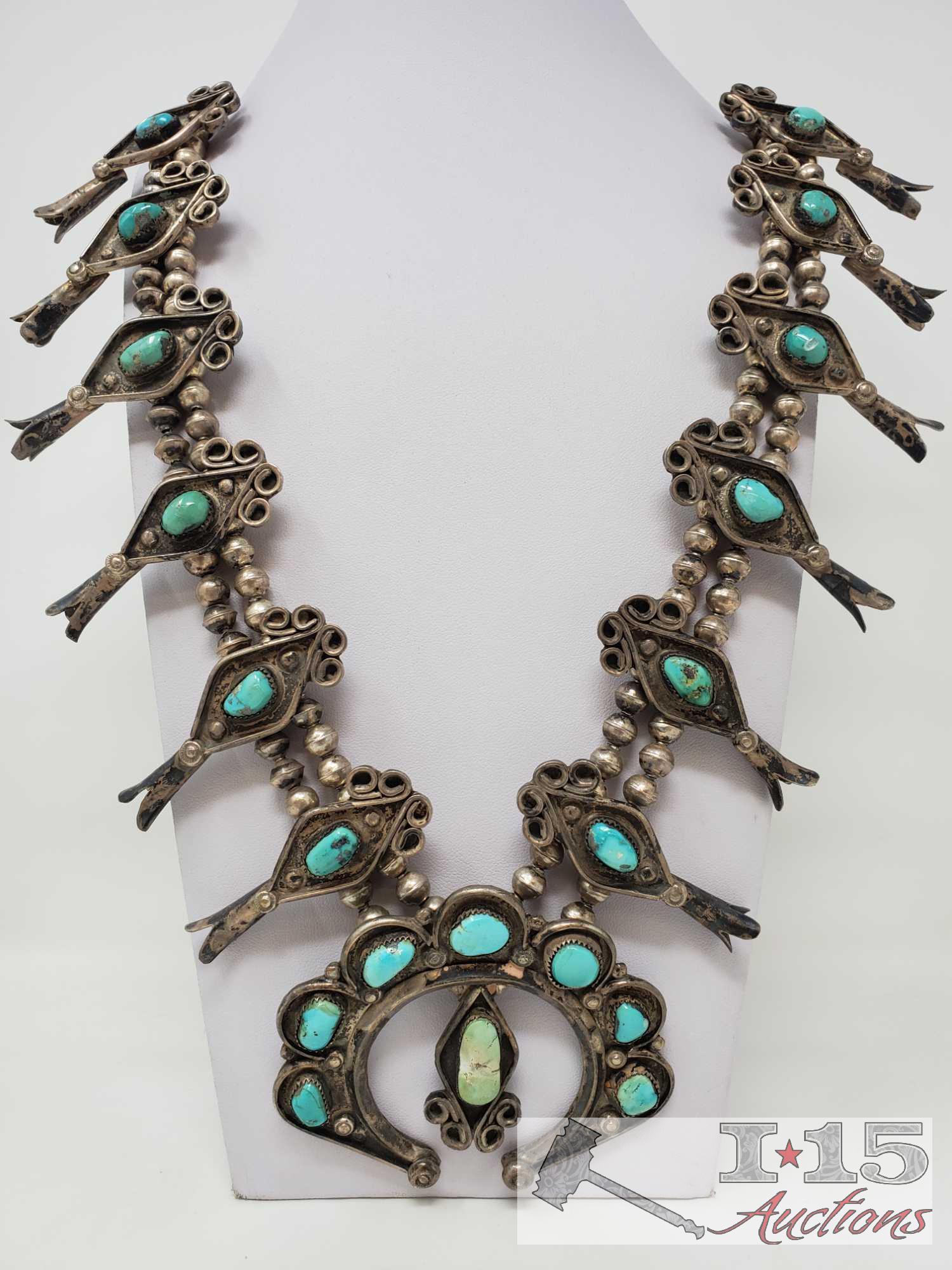 Sterling Silver and Turquoise Squash Blossom, 250.8g