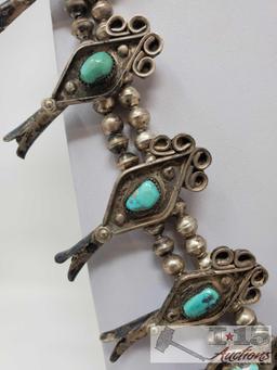 Sterling Silver and Turquoise Squash Blossom, 250.8g