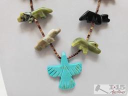 Vintage ZUNI Fetish Stone Animal Necklace Sterling Silver