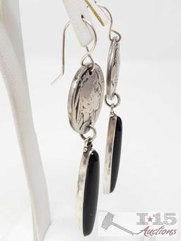 Buffalo Nickel and Black Onyx Earrings by Elle Curley-Jackson