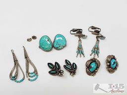 Five Pairs of Sterling Silver Turquoise Earrings, 26.5g