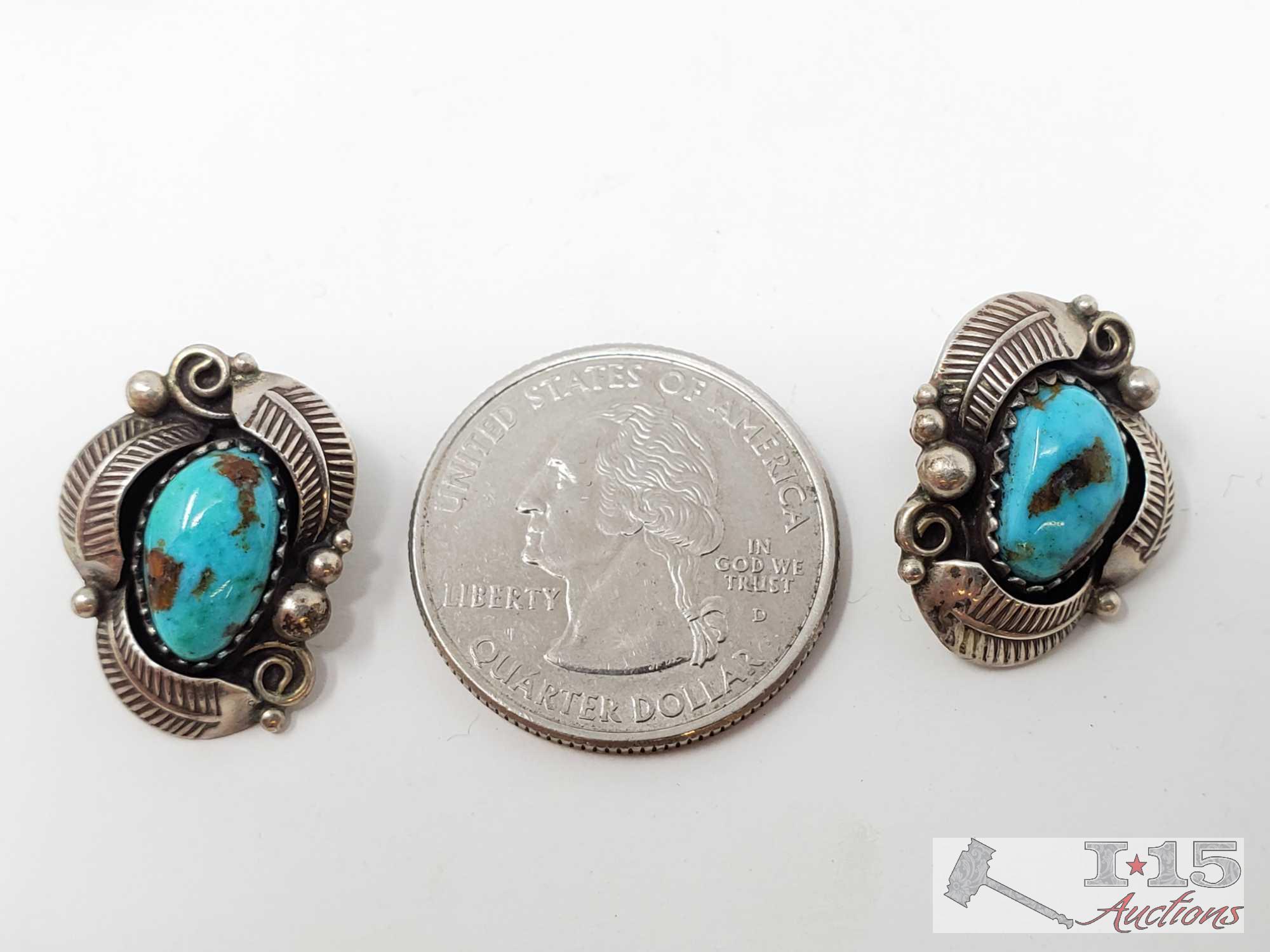 Five Pairs of Sterling Silver Turquoise Earrings, 26.5g