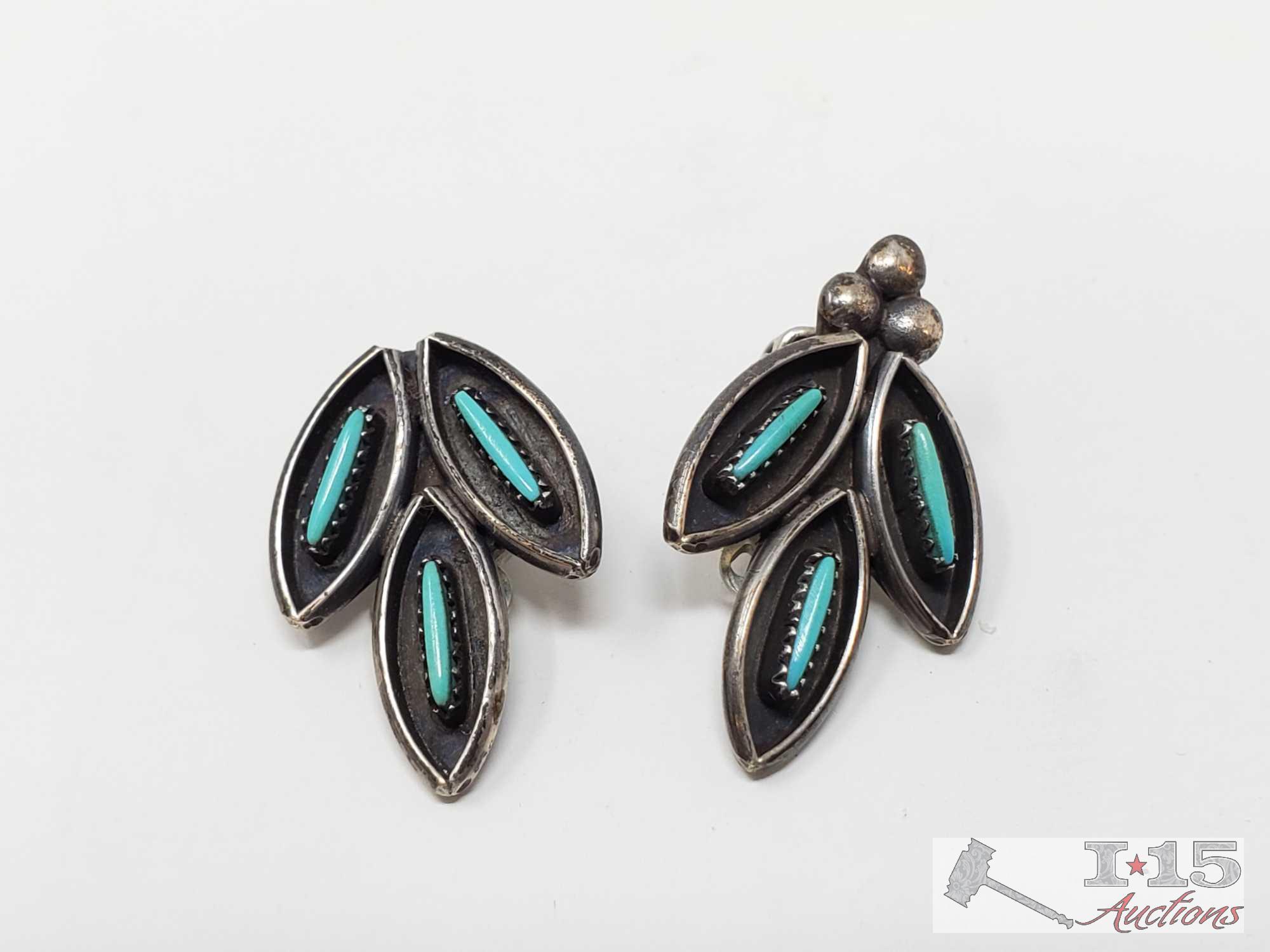 Five Pairs of Sterling Silver Turquoise Earrings, 26.5g