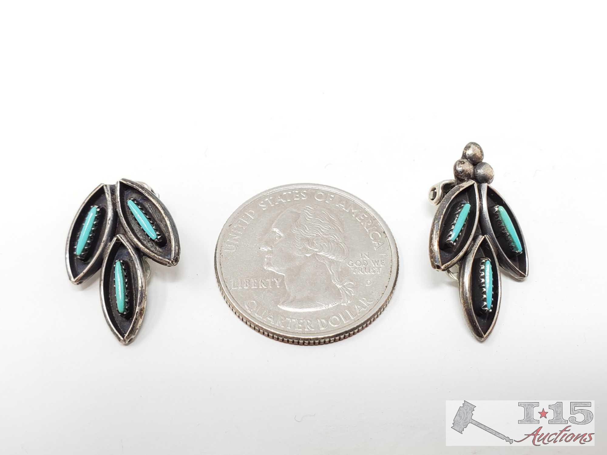 Five Pairs of Sterling Silver Turquoise Earrings, 26.5g