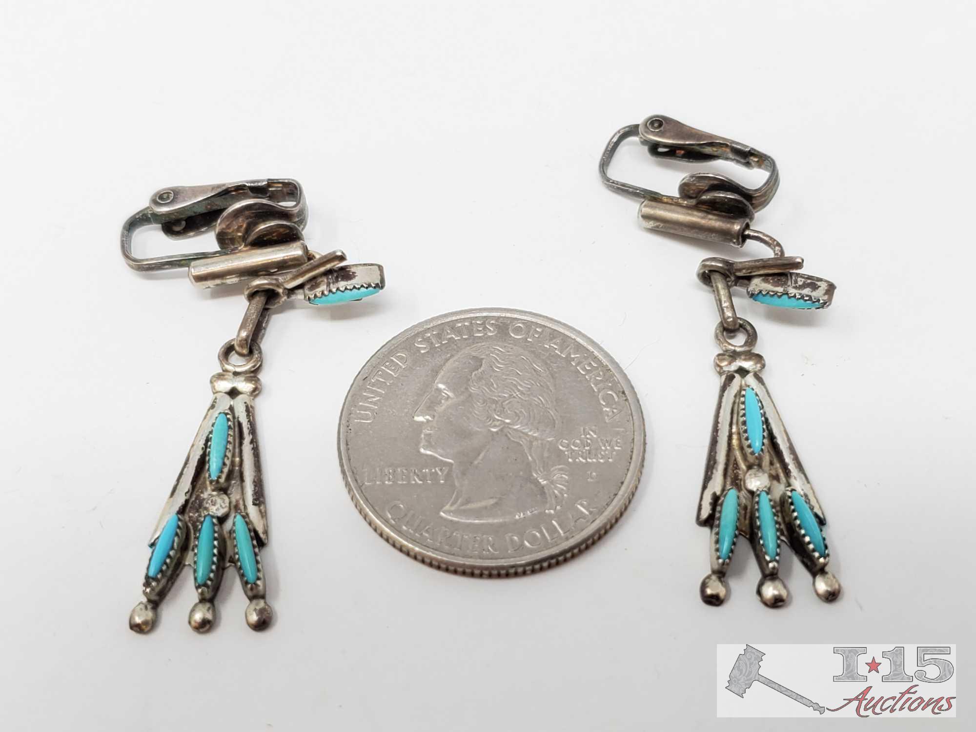 Five Pairs of Sterling Silver Turquoise Earrings, 26.5g