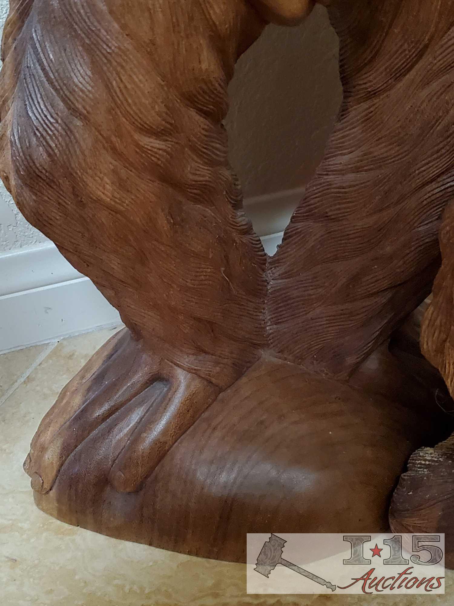 Three Hand Carved Wooden Ape Statues