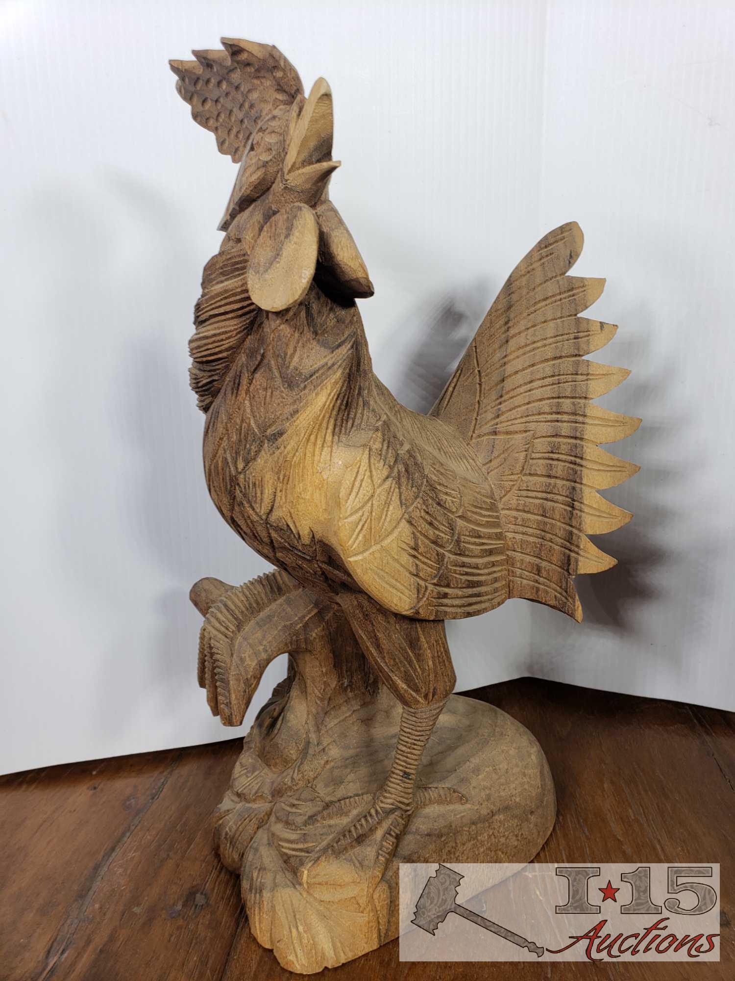 Hand Carved Javanese Ebony Wooden Roosters