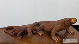 Hand carved Paid of Mini Komodo...Dragons, made from Teak.