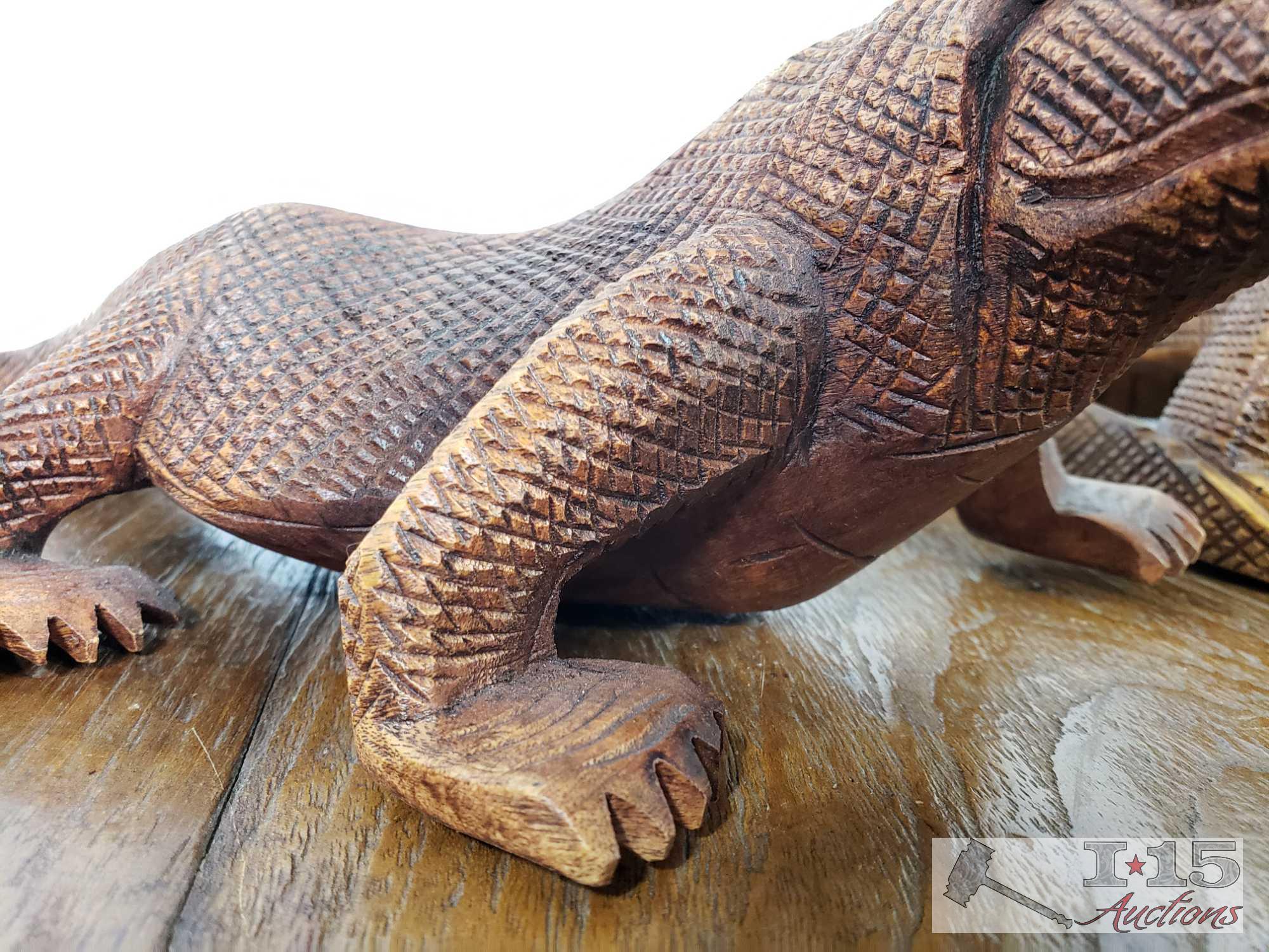 Hand carved Paid of Mini Komodo...Dragons, made from Teak.