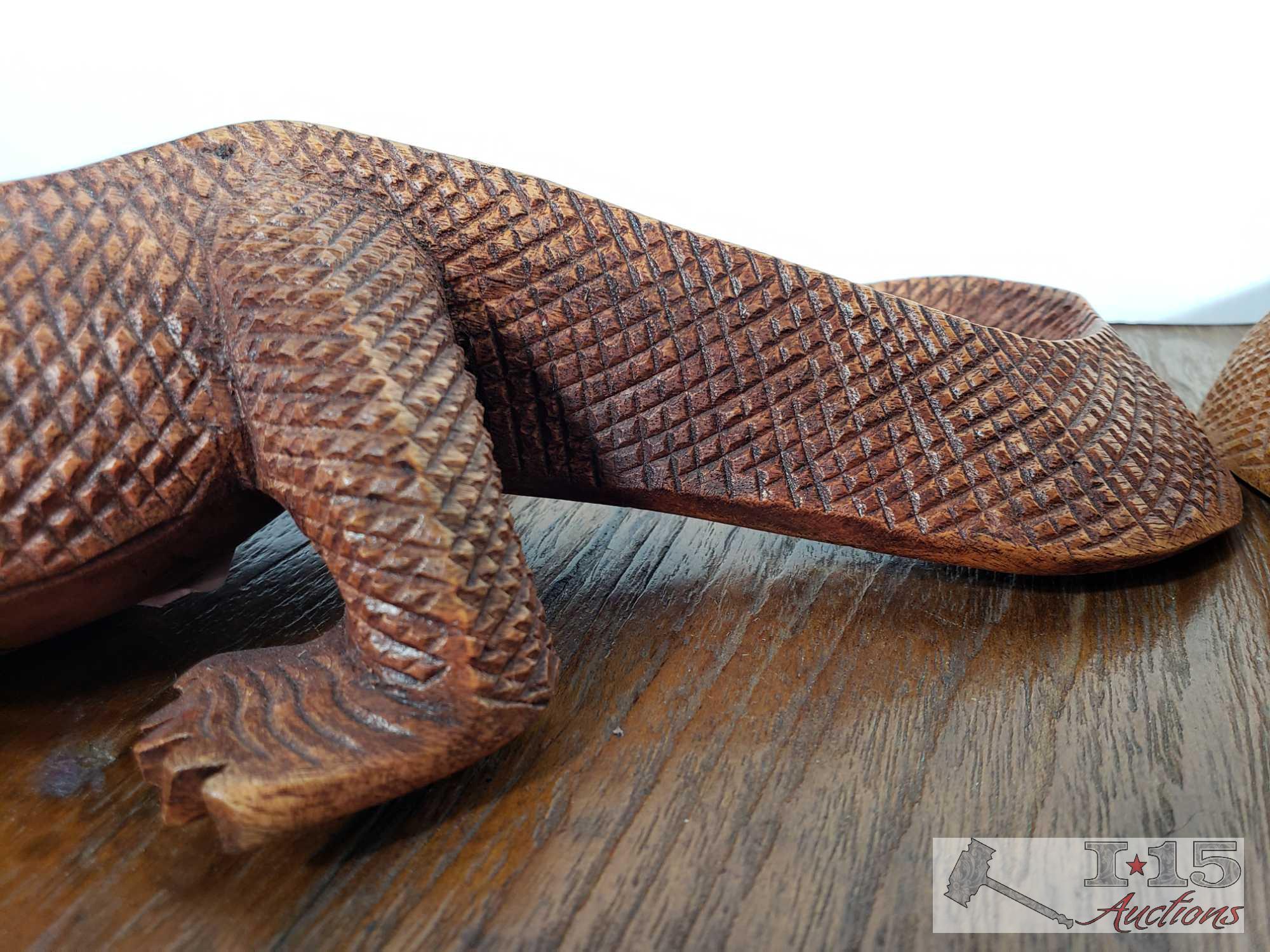 Hand carved Paid of Mini Komodo...Dragons, made from Teak.