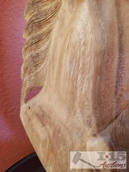 Hand Carved Wooden Statue of Mama and Baby Horse