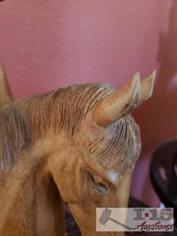 Hand Carved Wooden Statue of Mama and Baby Horse