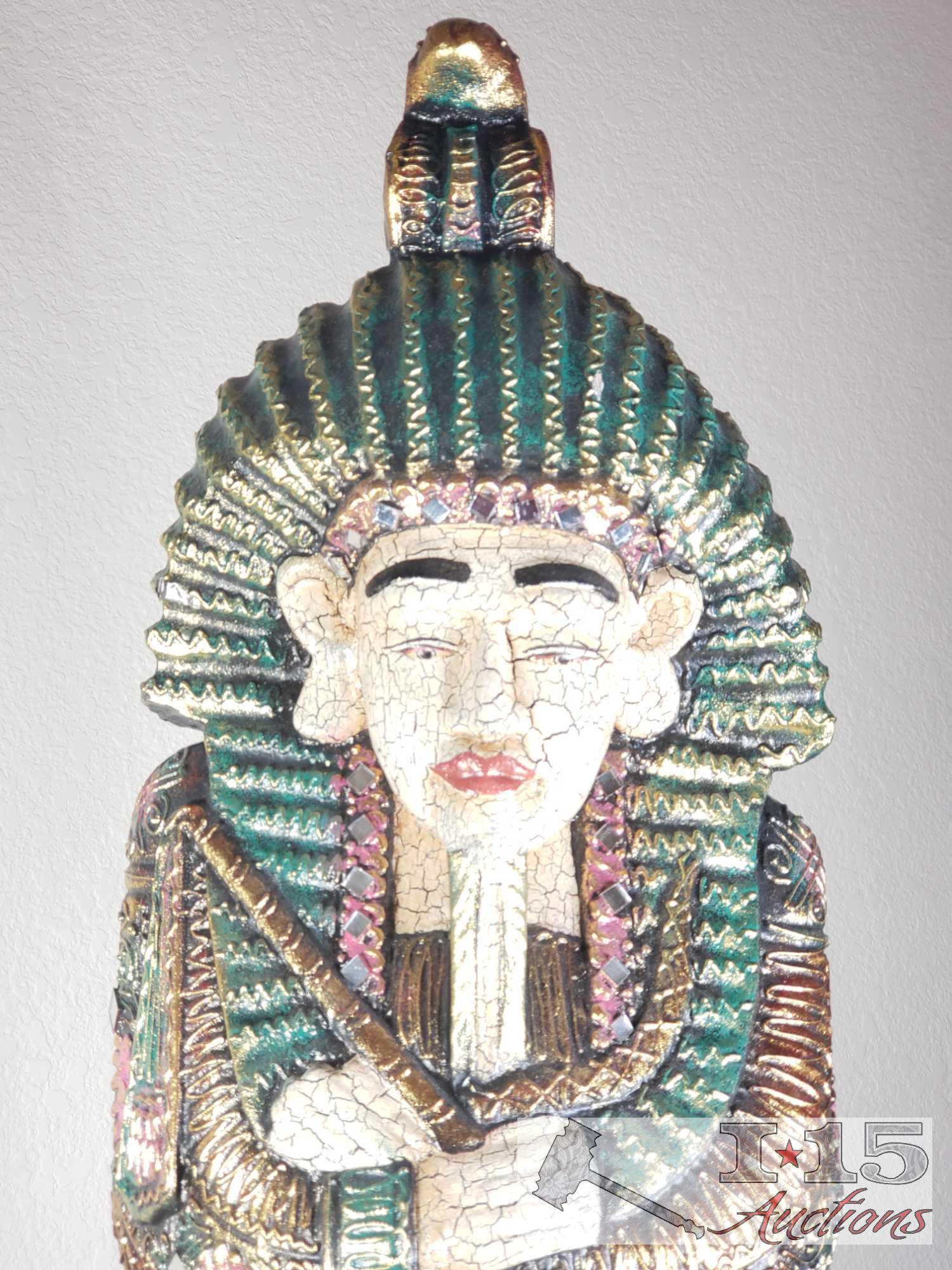 Hand Carved Egyptian Pharaohs, Hand painted. Made from Balsa wood