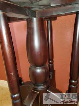 2 Fantastic red Mahogany wood side tables. Hand carved with profile of horse head on top.