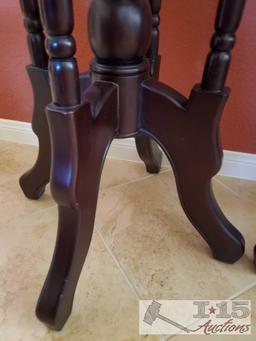 2 Fantastic red Mahogany wood side tables. Hand carved with profile of horse head on top.