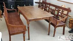 Late 1800?s Teak wood with Dutch Reverse painting on glass inlays. One of a kind, gorgeous table. &