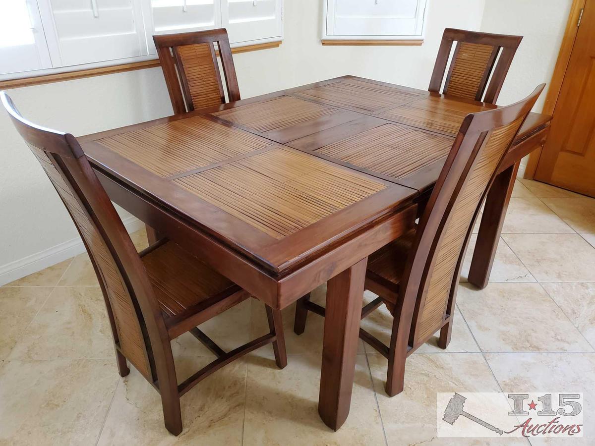 One of a Kind Hand made from Red Mahogany and bamboo Strips Dining Table with 4 Chairs