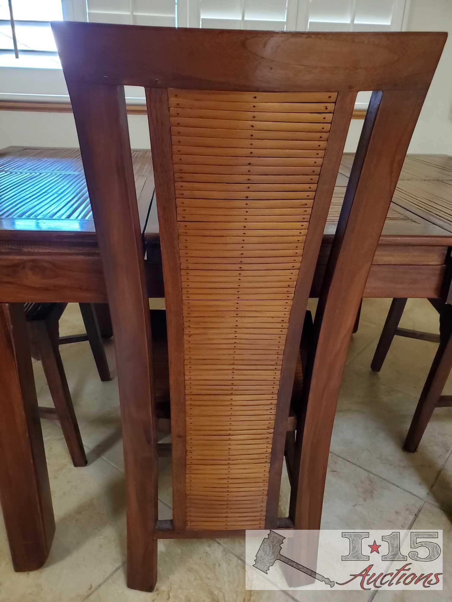 One of a Kind Hand made from Red Mahogany and bamboo Strips Dining Table with 4 Chairs