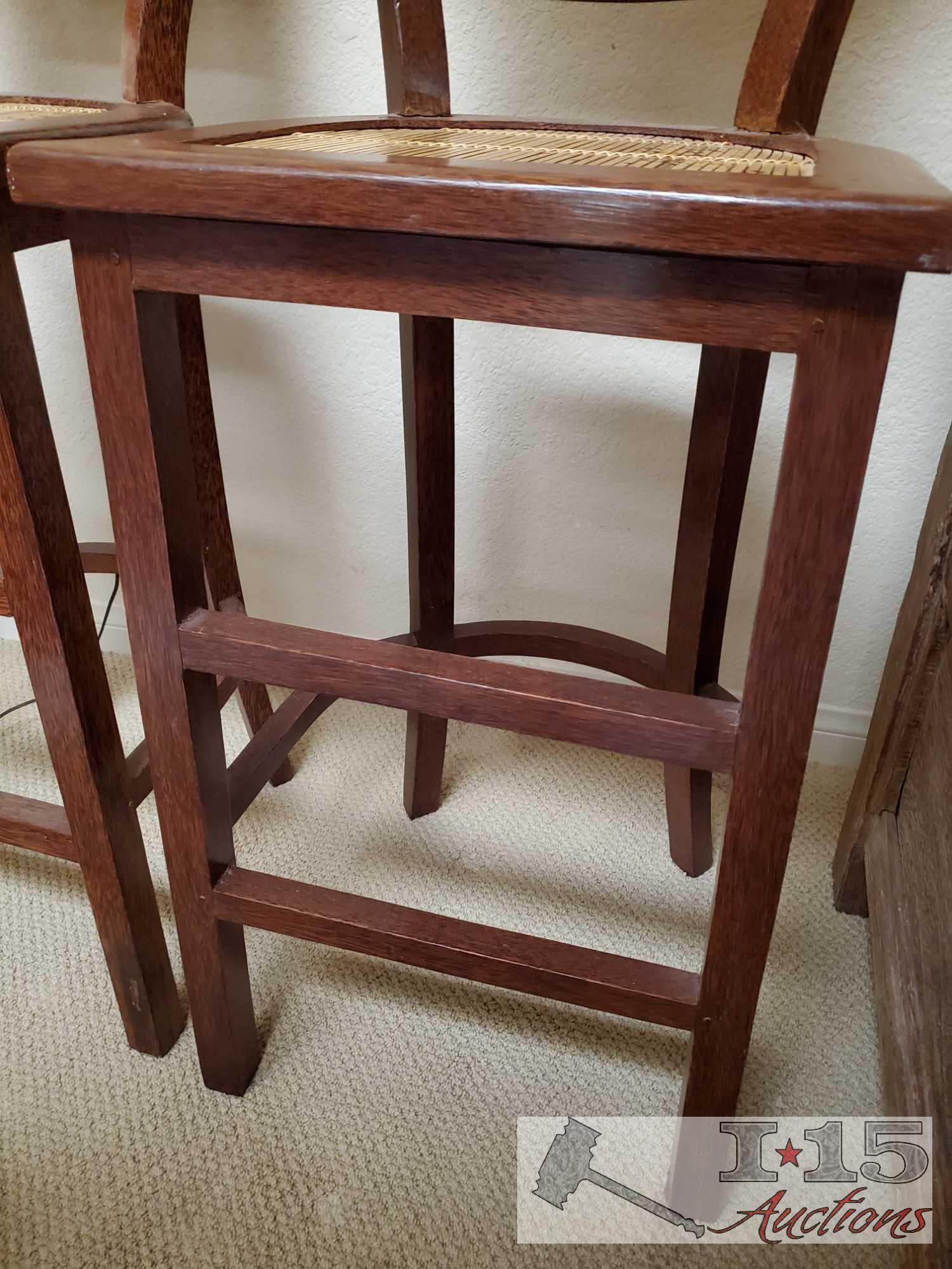 Three Coconut Palm with Tiger Bamboo Wooden Barstools