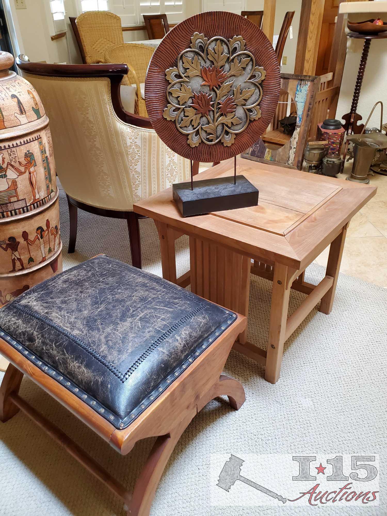 Small Ottoman, Teak sidea Table and Table Top Decoration