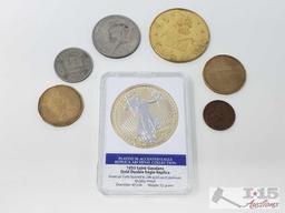 1933 Saint Gaudens Gold Double Eagle Replica Coin and Six Other Coins