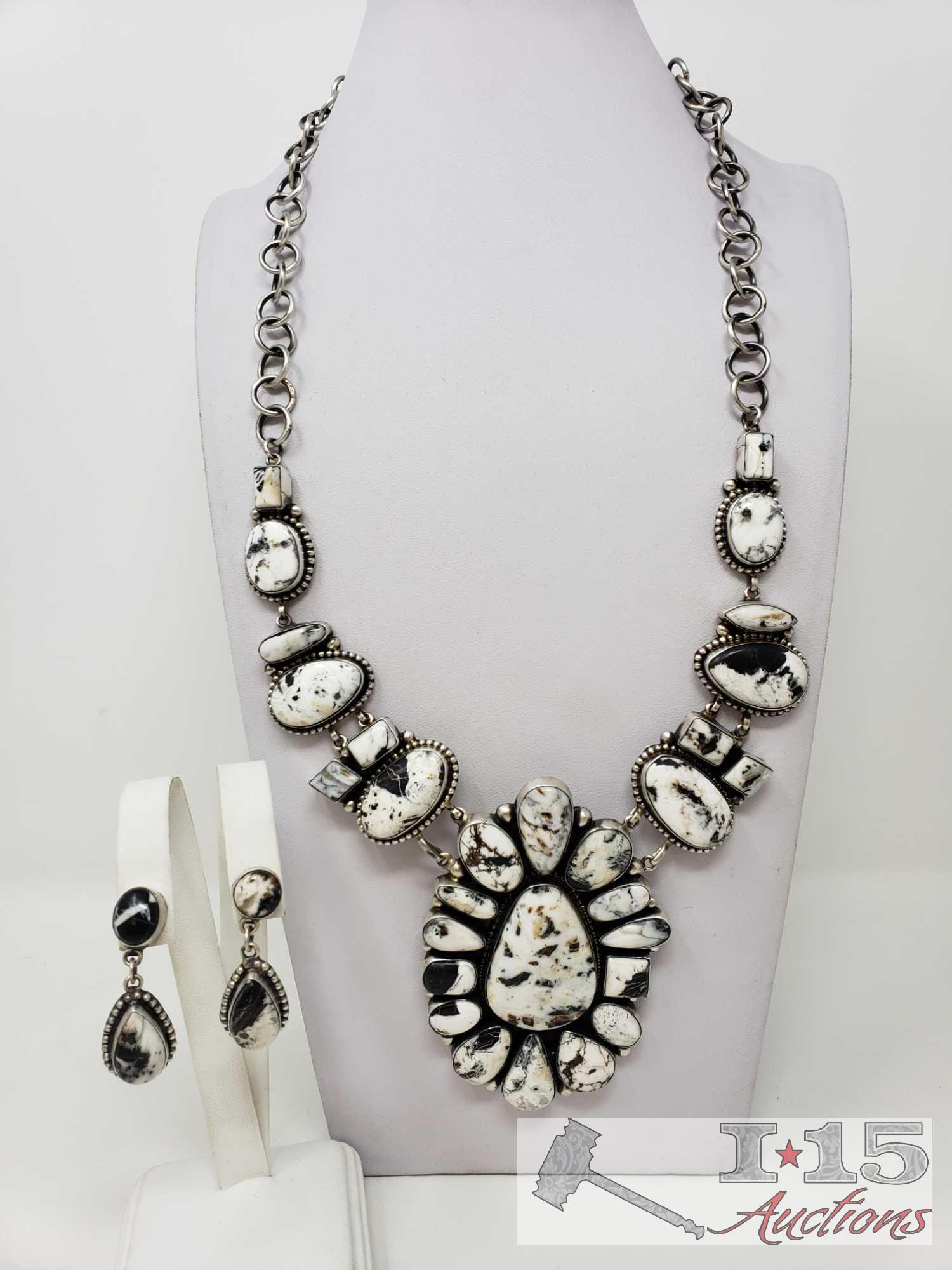 Rare Find Pansy Johnson White Buffalo Turquoise ONE OF A KIND Handmade Cluster Necklace