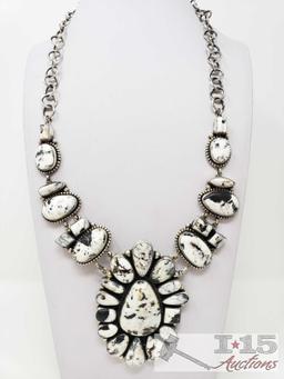 Rare Find Pansy Johnson White Buffalo Turquoise ONE OF A KIND Handmade Cluster Necklace