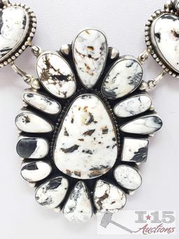 Rare Find Pansy Johnson White Buffalo Turquoise ONE OF A KIND Handmade Cluster Necklace