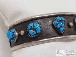 Vintage Kingman Nugget Turquoise Row Cuff Bracelet, 23.5g