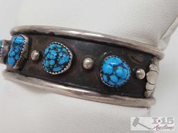 Vintage Kingman Nugget Turquoise Row Cuff Bracelet, 23.5g