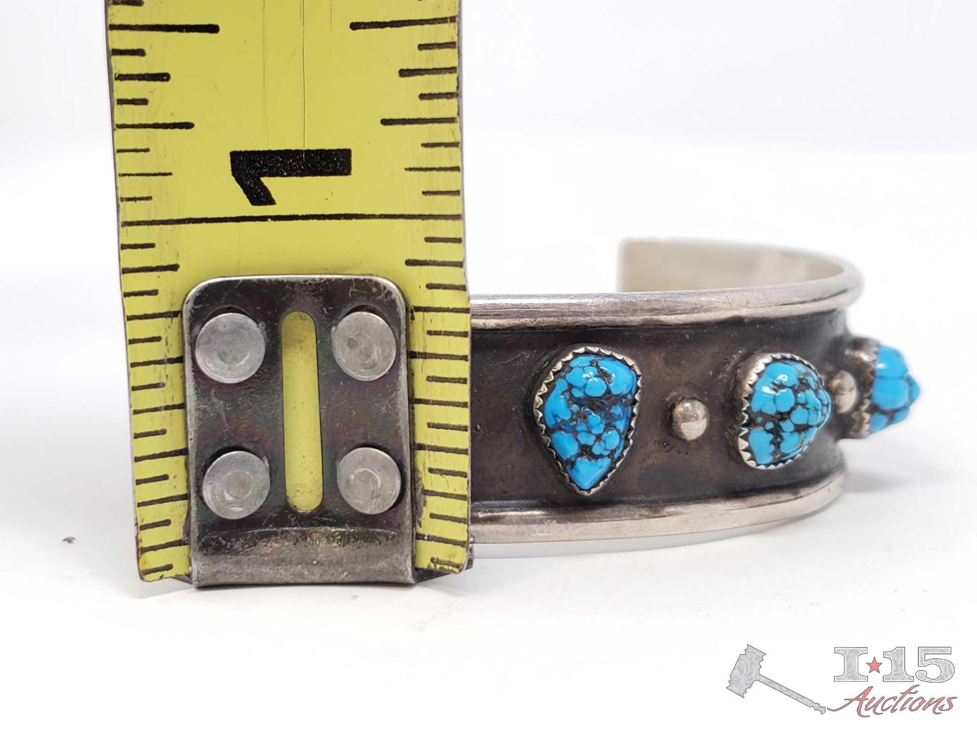 Vintage Kingman Nugget Turquoise Row Cuff Bracelet, 23.5g