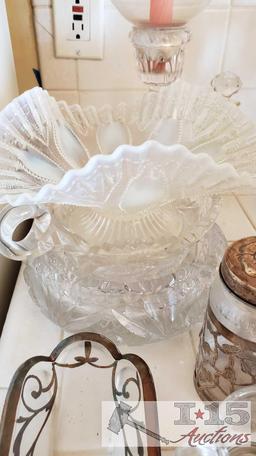 Glass Punch Bowl, Glass Candle Holders, Glass Vase and more!
