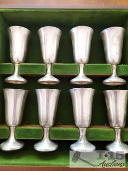 Wallace sterling silver water goblets, vintage Mexican tequila glasses (set of 8 for each)