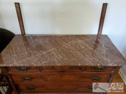 Antique Victorian carved walnut dresser with marble top
