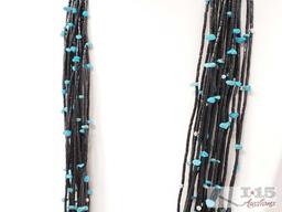 Amazing Black Onyx 20 Strand Native American Hand Beaded Necklace with Sterling Silver Clasp