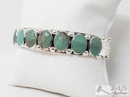 Beautiful Sterling Silver and Green Turquoise Native American Bracelet...Cuff 40.3g