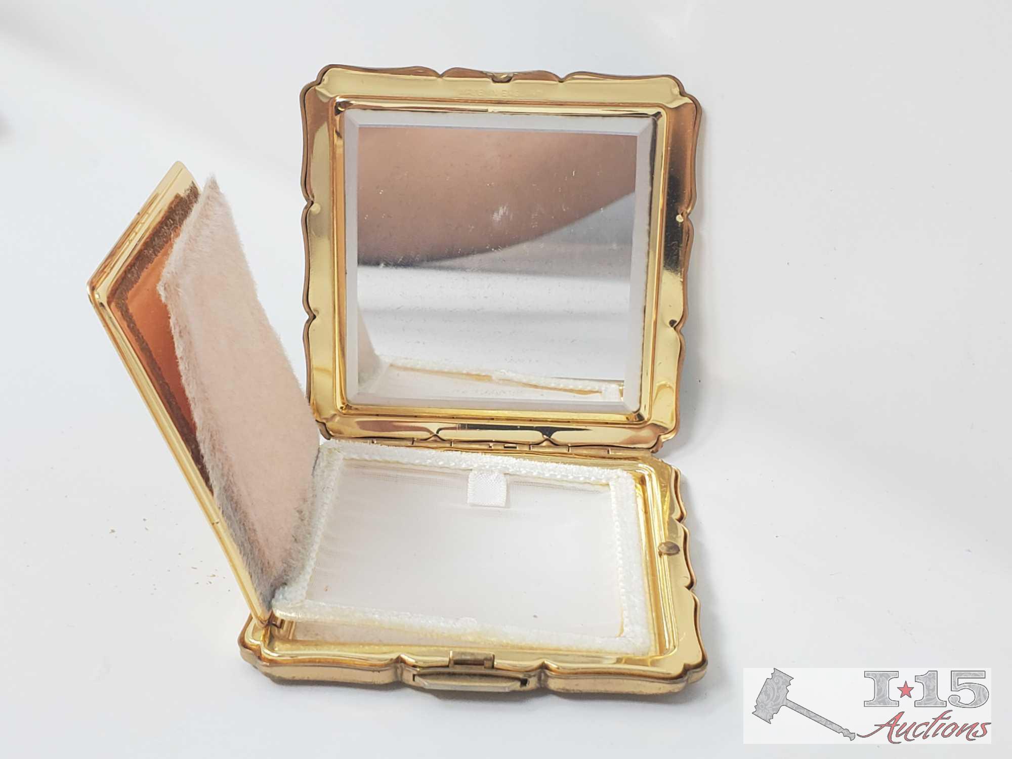 .800 Silver Card Holder and 3 Vintage Makeup Compacts, 175.7g